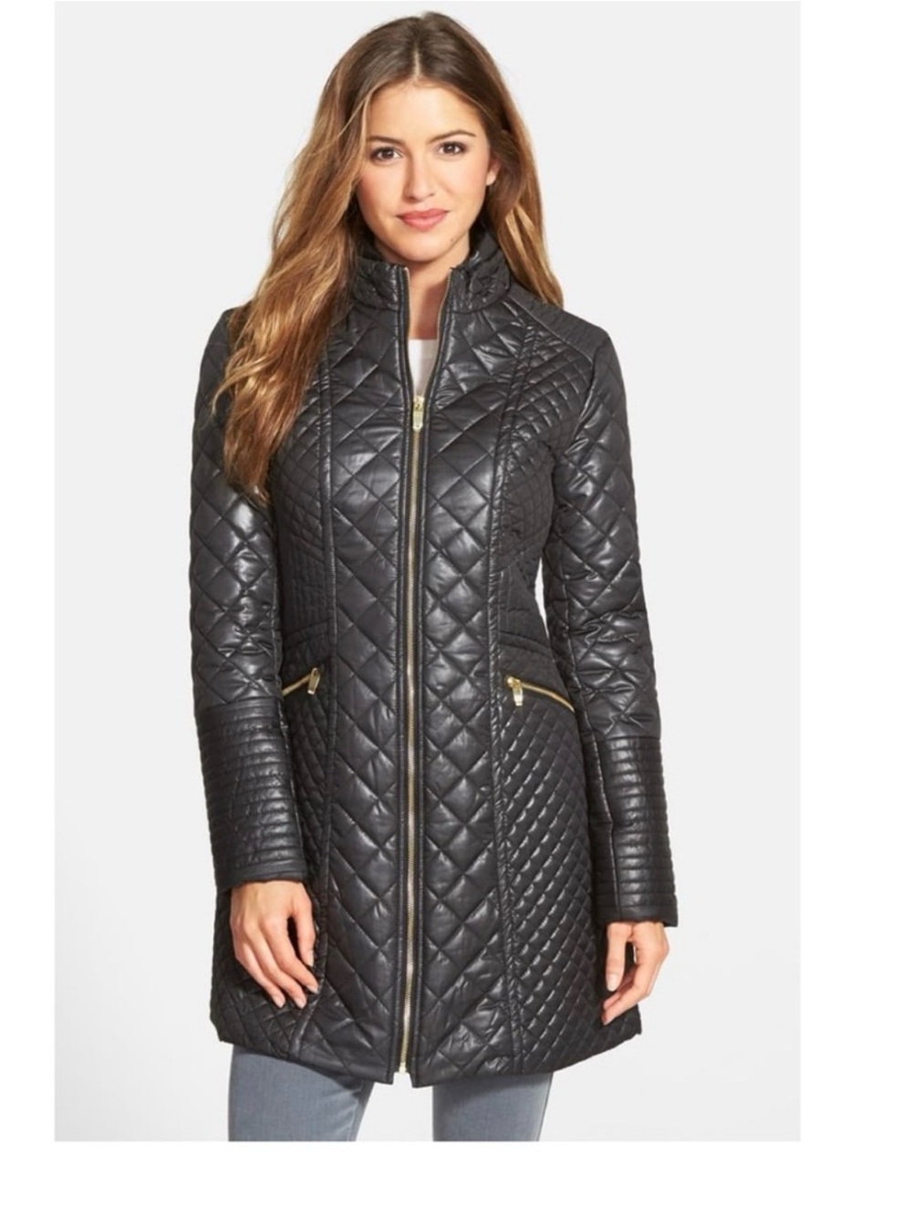 Via Spiga black quilted puffer walker jacket - L